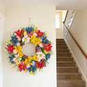 18 Inch Artificial Easter Wreath, Colorful Floral Easter Wreath&Egg Decor,Home Decor for Table, Mantel, Indoor Spring Decor