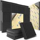 36 Pack Sound Proof Foam Panels for Wall with Self Adhesive, 2" X 12" X 12" High Density Acoustic Panels Sound Absorbing Quick-Recovery, Wedges Soundproof Wall Panels for Gaming & Studio Decor - Black