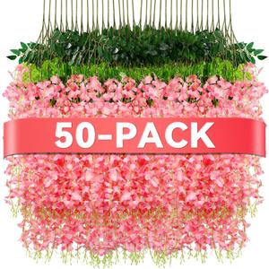 Pink Wisteria Hanging Flowers, 50 Pack Fake Hanging Flowers