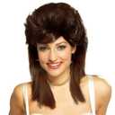Swiking Brown Mullet Wigs for Women Curly 70s 80s Rocker Shoulder Length Hair Cosplay Synthetic Women Wigs (Brown)