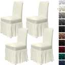 molasofa Chair Covers for Dining Room Set of 4 Stretch Chair Slipcovers with Skirt for Kitchen Seat Protectors Wedding Banquet Decor Kids Pets Spandex Fabric Washable (4pcs, Cream)