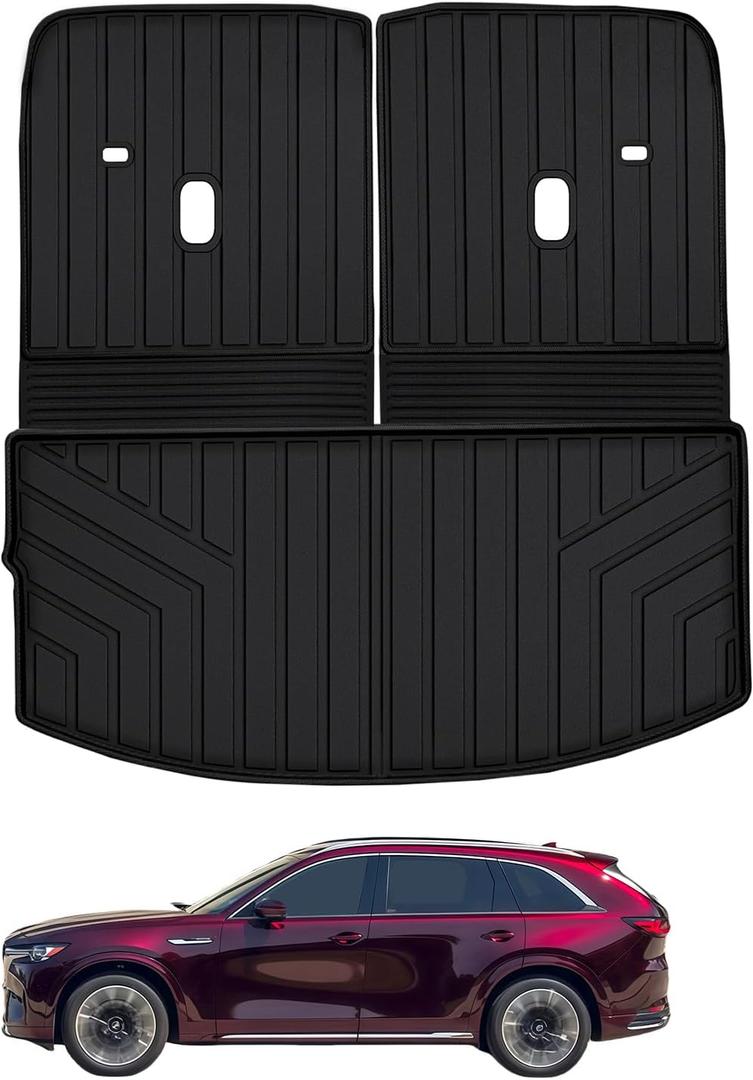 Large Cargo Liners for 2024 2025 2026 Mazda CX90 CX-90 6 Seats (Not for 7/8 Seats) (50/50 Split Folding),TPE All Weather Protection Car Trunk Mat Covering The Backrest Mat Accessories
