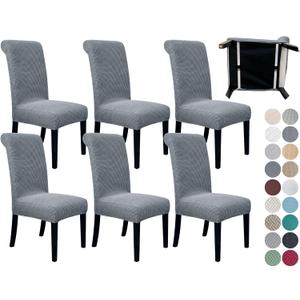 SPRINGRICO 6 Pack Dining Room Chair Covers with seat Belt, Stretch Parsons Chair Slipcover Washable Kitchen Dining Chair Cover Removable Seat Protector Set of 6, S1- Gray