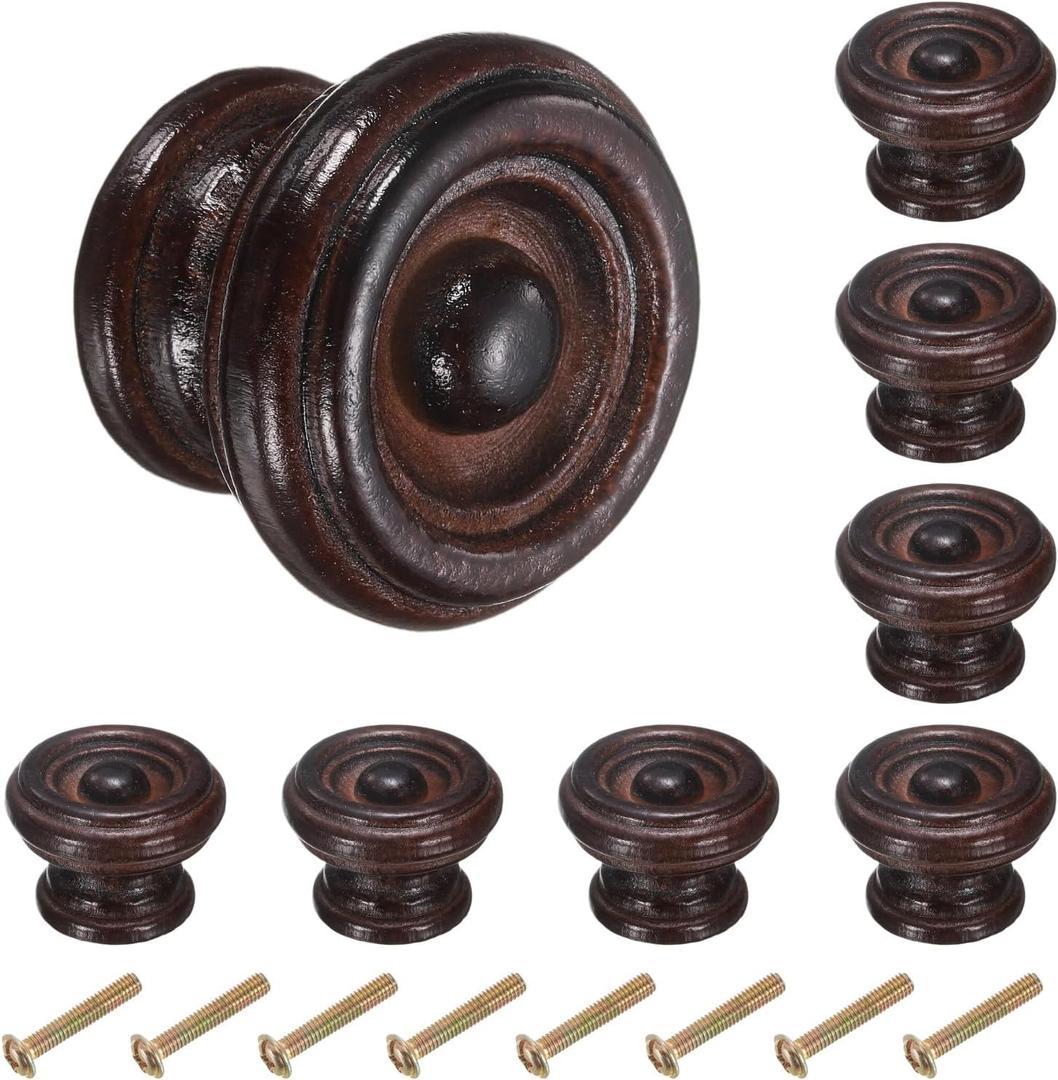 uxcell 8pcs Round Wooden Knobs, 37mm/1.5" Mushroom Shape Kitchen Cabinet Knobs Single Hole Drawer Pull Hardware Handles Decorative Furniture for Drawer Dresser Wardrobe, Dark Brown
