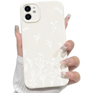 NITITOP Compatible with iPhone 12 Case Cute Flowers Floral Plant Pattern for Women Girls Trendy Slim Fit TPU Bumper Silicone Shockproof Full Camera Protection Cover - White