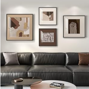 Framed Neutral Abstract Wall Art for Living Room, 4 Piece Earth Tone Modern Art Prints Paintings Artwork for Walls, Minimalist Brown Abstract Pictures for Hallway Dining Room Bedroom Office Wall Decor
