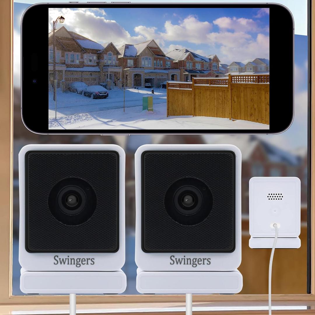Swingers 3MP 2K Window Camera,2.4GHz & WiFi Indoor Cameras for Home Security with Phone app,Person & Motion Detection,Night Vision,Easy & Quick Install (2 Pack) (White)