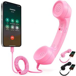 Retro Phone Handset for iPhone & Android,Retro Type-C Handset Phone-Vintage Telephone Wired Call Receiver Microphone Speaker for Modern Smartphones Cell Mobile Video Conferences,Calls,MeetingsPink