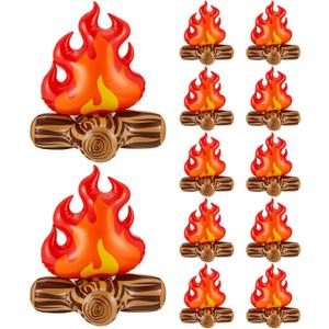 Sumind 12 Pieces Inflatable Fake Campfire Camping Props Bonfire Party Decor Campfire Party Decorations Artificial Flame for Indoor Camping Overnight and Scene Setting