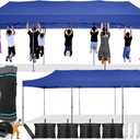 COBIZI 10x30 Pop Up Canopy Without Sidewall,Heavy Duty Canopy UPF 50+ All Season Wind Waterproof Commercial Outdoor Wedding Party Tents for Parties Canopy Gazebo with Roller Bag(10 x 30 ft Dark Blue)