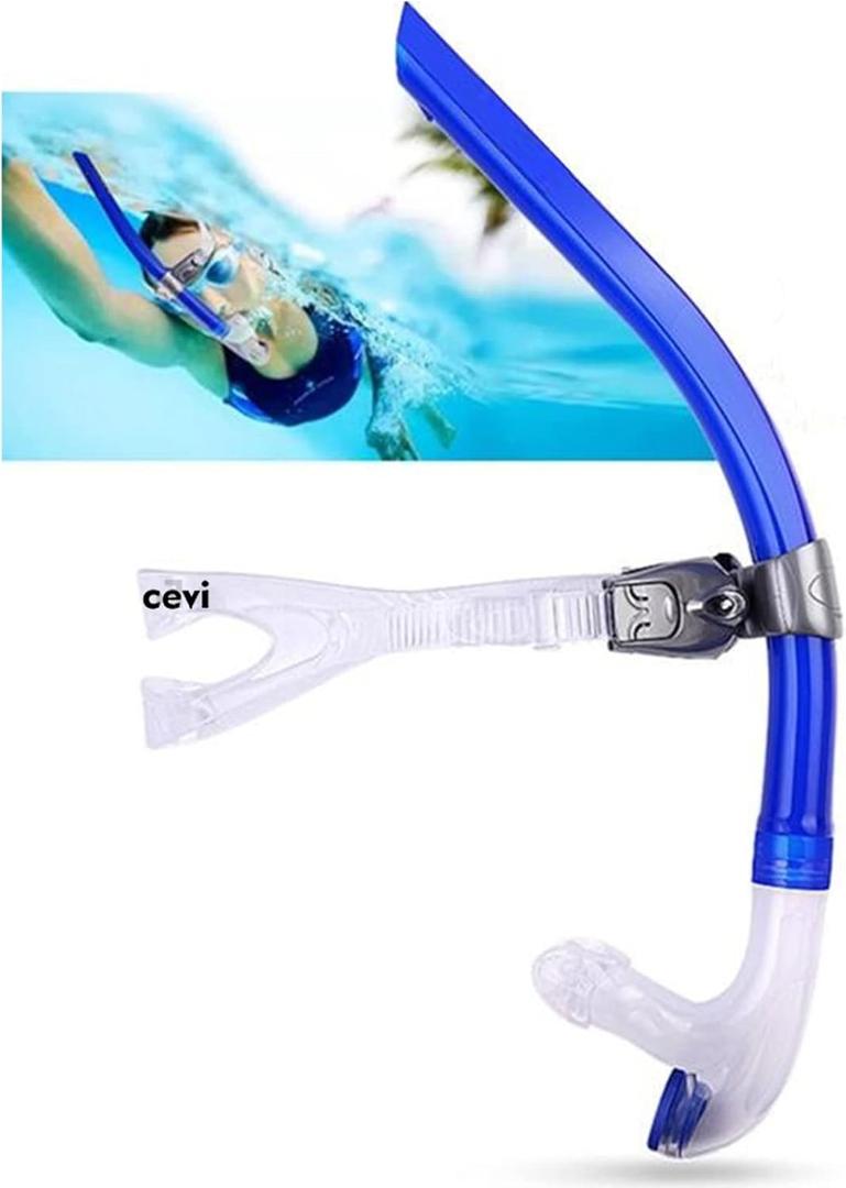 Swim Snorkel for Lap Swimming,Adult Swimmers Snorkeling Gear for Swimming Snorkel Training in Pool and Open Water,Snorkle Center Mount Silicone Mouthpiece One-Way Purge Valve (C-2nd generation-blue)