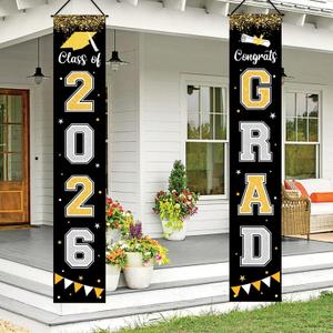 Graduation Decorations 2026 GRAD Banner Black Porch Door Sign Welcome Banner For Indoor Outdoor Wall Graduation Decorations Class of 2026