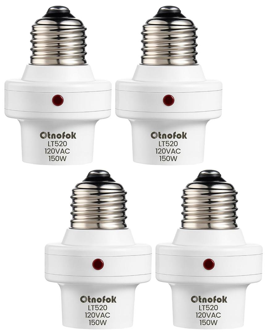 otnofok Light Sensor Socket, E26/ E27 Light Bulb Socket, Automatic Dusk to Dawn Photocell Sensor with 300° Adjustable Angle for Outdoor Lighting in Porch, Garage, and Wall Lights, White, 4 Pack