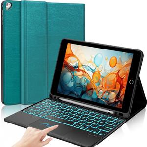 iPad 9th Generation Case with Keyboard 10.2 inch, Detachable Bluetooth Keyboard with Smart Touchpad, 7 Color Backlit, Slim Folio Cover with Pencil Holder for iPad 8th/7th Gen/iPad Air 3rd Gen - Green