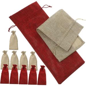 Beaupretty 12Pcs Reusable Wine Bottle Bags Drawstring Pouches and Natural Colors for Parties and Festivals Durable Imitation Wine Tote Bags
