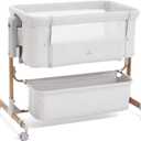 3 in 1 Baby Bassinet, Rocking Bassinet, Bedside Bassinet, 6-Height Adjustable, Bassinet Bedside Sleeper, Bedside Bassient for Baby with Comfy Mattress, Breathable Mesh, Large Storage Basket