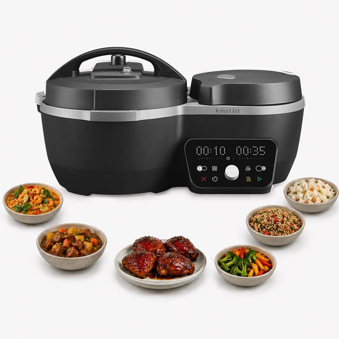 Instant Pot Dual Action 8in1 Multi-Cooker with Serve Together Smart Timing, 4Qt Pressure Cooker & 2Qt Rice Cooker, Cook Mains & Sides Together, Fast Cooking, PFAS-Free Pot*, Saut, Slow Cook, Black