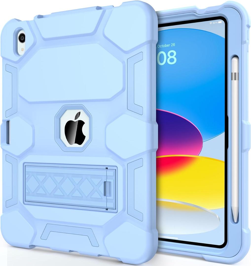 CCMAO Case for iPad (A16) 11th/10th Generation(2025/2022), iPad 10th Case with Kickstand & Pencil Holder, Heavy Duty Shockproof Hybrid Three Layer Protective Cover for Girls Women, Light Blue