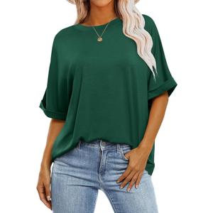 ANRABESS Womens Tops Oversized T Shirts Short Sleeve Crewneck Summer Casual Loose Basic Tee Shirt 2025 Trendy Fashion Clothes (X-Large, Dark Green)