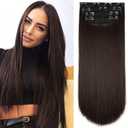 4PCS Clip in Hair Extensions Brown Black 20 Inch Long Wavy Synthetic Hair Extensions(4pcs, 20Inch, 4#)