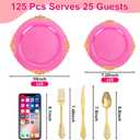 125PCS Hot Pink Plastic Plates - Clear Pink Gold Disposable Plates - Hot Pink Party Plate with Gold Plastic Silverware Set for 25 Guests for Wedding Birthday Party Baby Shower Mothers Day
