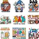 9Pcs Dad Father's Day Iron on Decals for T-Shirt DIY Washable Heat Transfer Vinyl Stickers for Clothing Jeans Pillow Covers Applique