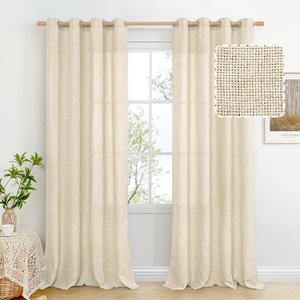 BGment Beige Linen Curtains 90 Inch Long for Living Room - Burlap Textured Light Filtering Window Treatments Grommet Sheer Drapes for Farmhouse, 2 Panels, 52 X 90 Inch