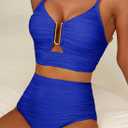 Herseas 2 Piece Bikini Set U-Wire Cutout Popular Swimsuit High Waisted Textured 2026 Summer Beach Swim Bathing Suits (Blue, L)