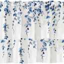 2 Pack Watercolor Blue Leaves Window Valance for Bedroom Living Room, Leaf Vine Plant Curtains Valanes for Windows, 3" Rod Pocket Window Treatment for Season Home Decorations, 54 x 18 Inch, 2 Panel