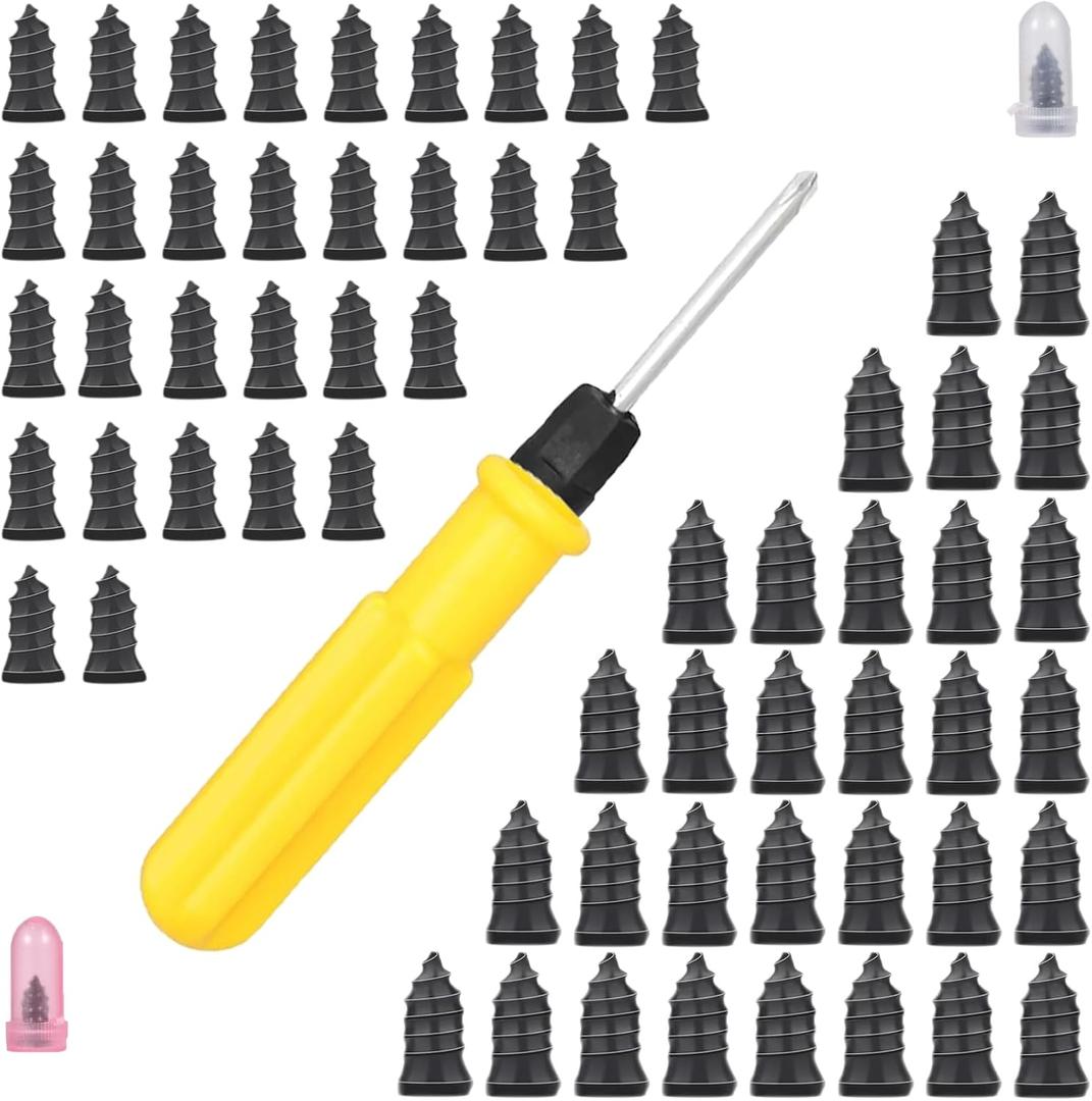 All-in-One Tire Repair Kit, 60PCS Spiral Rubber Nails & Plug Tool for Car, Motorcycle, Truck, Tractor Puncture Fix