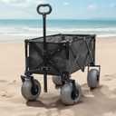 Beach Wagon with Big Wheels for Sand - All Terrain Steel Frame Utility Cart with 9" Pneumatic Tires, Collapsible Folding Design (Sand Warrior RX800 Black)