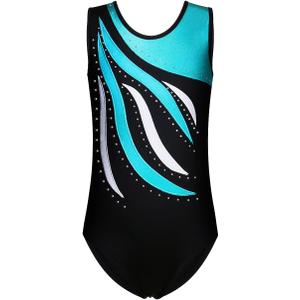 BAOHULU Leotards Girls Gymnastics Embroidery Shiny Aqua Rose Diamond Dance Clothes ( Black Blue)