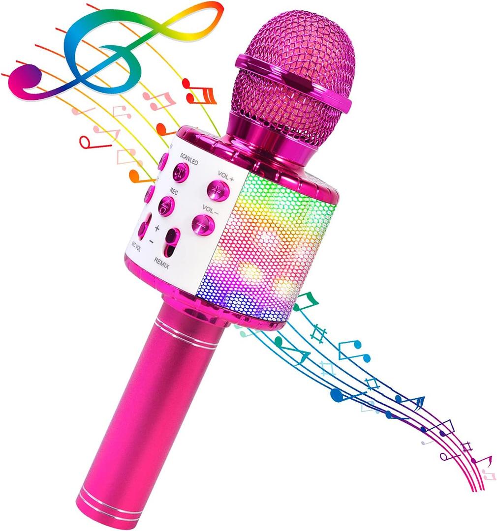 BlueFire 4 in 1 Karaoke Wireless Microphone with LED Lights, Portable Microphone for Kids, Great Gifts Toys for Kids, Girls, Boys and Adults (Purple)