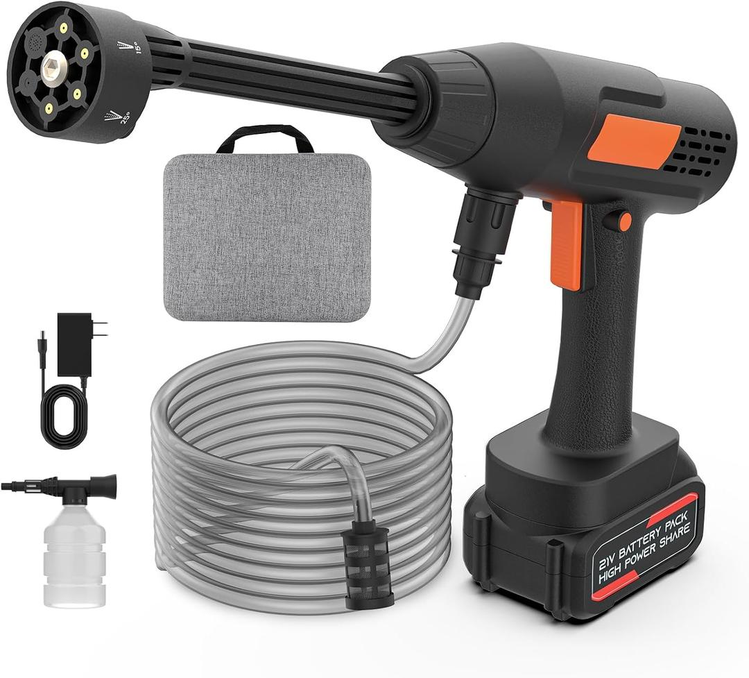 Cordless Pressure Washer Battery Powered 1100PSI Portable Power Washer Gun with 6-in-1 Nozzle & Foam Cannon, 21V 3.0Ah Electric Handheld High Pressure Cleaning for Car Patio
