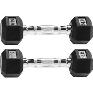 Fitvids Rubber Encased Exercise & Fitness Hex Dumbbell, Hand Weights with Anti-Slip Metal Handle for Home Gym, 2 x 5lb