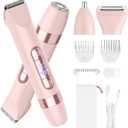 Hatteker 4-in-1 Women's Electric Razor, Dual-Head Body Hair Trimmer for Women, IPX7 Waterproof Rechargeable Bikini Trimmer & Facial Hair Remover for Legs, Armpits, Face, Nose, Eyebrows, Pink