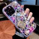 Compatible with iPhone 16 Pro Max Bling Glitter Case Luxury Cute Sparkle Rhinestone Diamond Girly Protective Phone Cover Case for Women Girl (Purple)