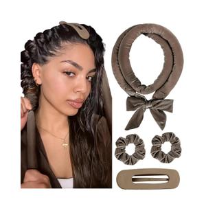 Yanibest Heatless Hair Curler, No Heat Hair Curlers to Sleep in, Overnight Satin Heatless Curling Set with Hair Scrunchies Clip, for All Hair types (Brown)