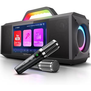 Karaoke Machine for Adults - with Lyrics Display and Screen, Professional Karaoke System, 2 Wireless Mics, 200W Peak Power, Free Karaoke App, Portable Karaoke Speaker for Home Party and Any Occasion