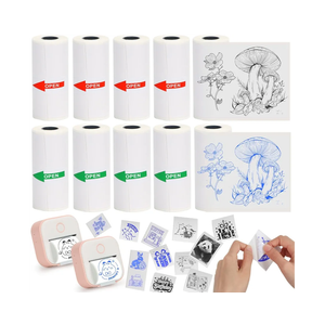 T02 Mini Thermal Sticker Paper,Compatible with Phomemo M02/M02X/M02S Label Printer,5 Rolls Blue Image&5 Rolls Black Image Printing Paper for Photo/Note/DIY/Memo,10 Rolls,53 * 28mm