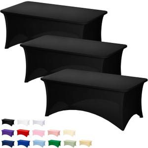 Fixwal 3 Pack Black Table Cloth for 6FT Rectangle Tables, Rectangular Tablecloths Stretch Spandex Fitted Table Covers 6FT for Parties, Trade Shows, Banquet, Weddings, Buffet, Graduation Decorations