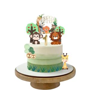 21Pcs 1st Safari Animals Cake Toppers Jungle Party Decorations Include Banner, Jungle Trees Decoration Cakes Balls, Animal Themed Happy Birthday Baby Shower Decor