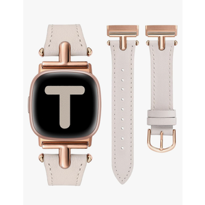 Wearlizer Leather Band Compatible with Fitbit Versa 4 Bands for Woman/Versa 3/Sense 2/Sense Bands Women, Dressy Designer T-Shape Metal Buckle Leather Strap