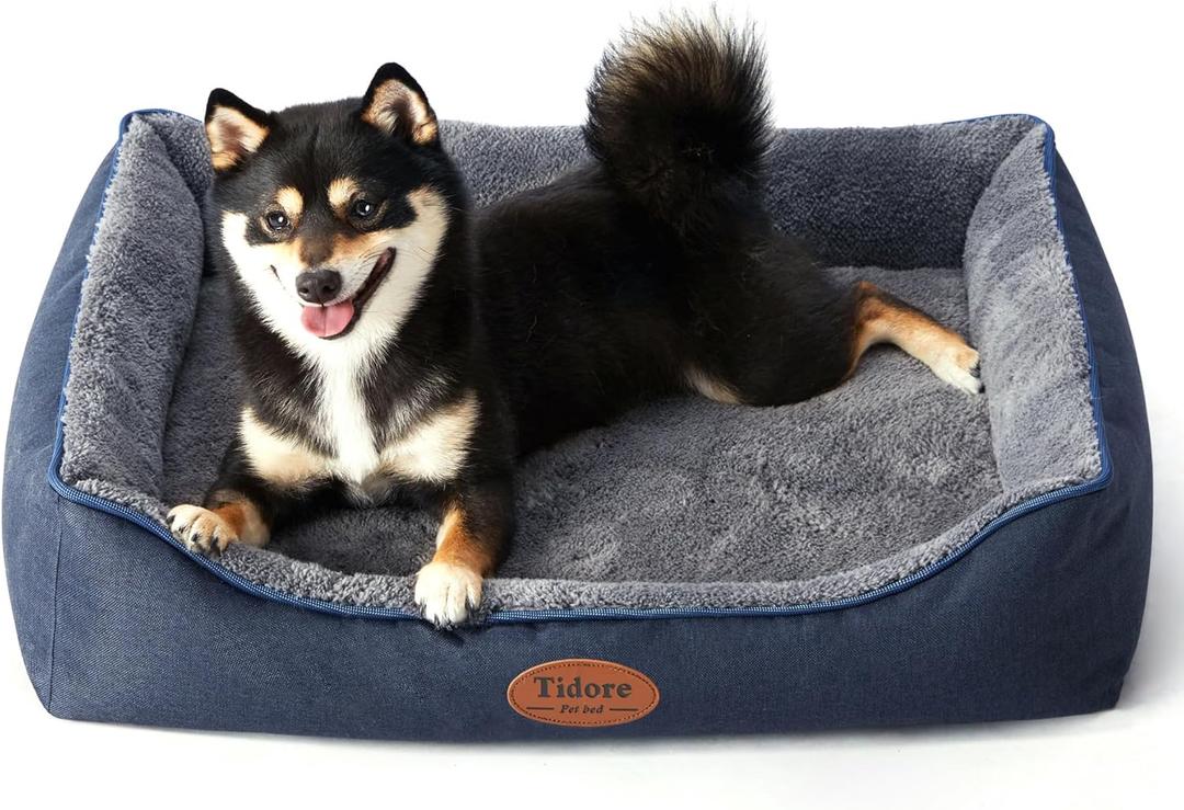 Orthopedic Dog Beds for Medium Dogs, Durable Egg Crate Foam Sofa Dog Bed wit Washable Removable Cover, Waterproof Lining, Pet Bed for Large Dogs (Navy Blue-Velvet, 26.4" L x 21.7" W x 6.2" Th)