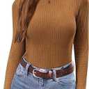 Women's Mock Turtleneck Long Sleeve Shirts Ribbed Knit Lightweight Pullover Sweater Stretch Fitted Thermal Top, Size XL