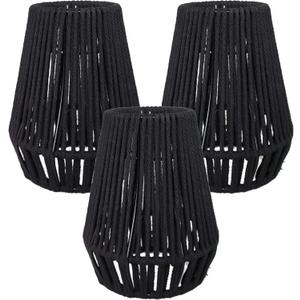 boho lamp shades Black Rattan Pendant Light Shade,Coastal Handwoven Rattan Lamp Shade,Boho Hanging Lampshades Replacement for Kitchen Island Bedroom Living Room Hallway,3 Pack, 5.9 inches