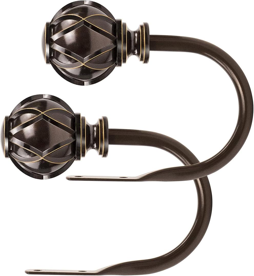 KAMANINA Decorative Curtain Drapery Holdbacks, Curtain Tiebacks Hooks with Screws Wall Mounted, Netted Texture Finials for Drapes Window Home Decoration, Bronze (1 Pair/2 Pack), Small