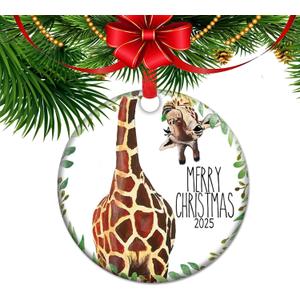 Giraffe Themed Christmas Ornament 2025 Animal Lover Gift Wildlife Holiday Decor African Safari Keepsake Unique Animal, Festive Giraffe Keepsake Gifts (C12)