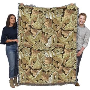 Pure Country Weavers William Morris Acanthus Leaves Gold Blanket - Arts & Crafts - Gift Tapestry Throw Woven from Cotton - Made in the USA (72x54)