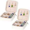 LETURE PU Leather Small Jewelry Box, Travel Portable Jewelry Case for Ring, Pendant, Earring, Necklace, Bracelet Organizer Storage Holder Boxes (WHITE-2PCS)
